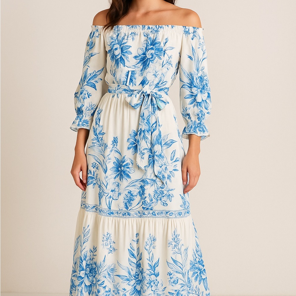 Floral Blue and White Blouse